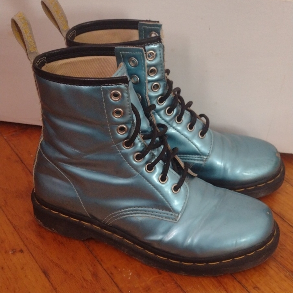 Dr. Martens Shiny Blue Lace-Up Boots